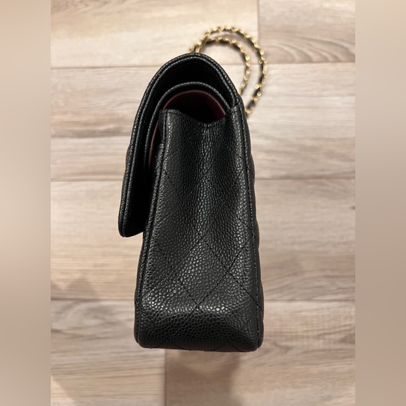 Black Caviar Leather Quilted Classic Flap Medium Shoulder Bag with Gold Accents - Picture 10 of 14